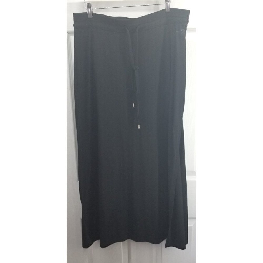 Seven7 Womens L Midi Skirt Stretch Knit Black Drawstring Pull On